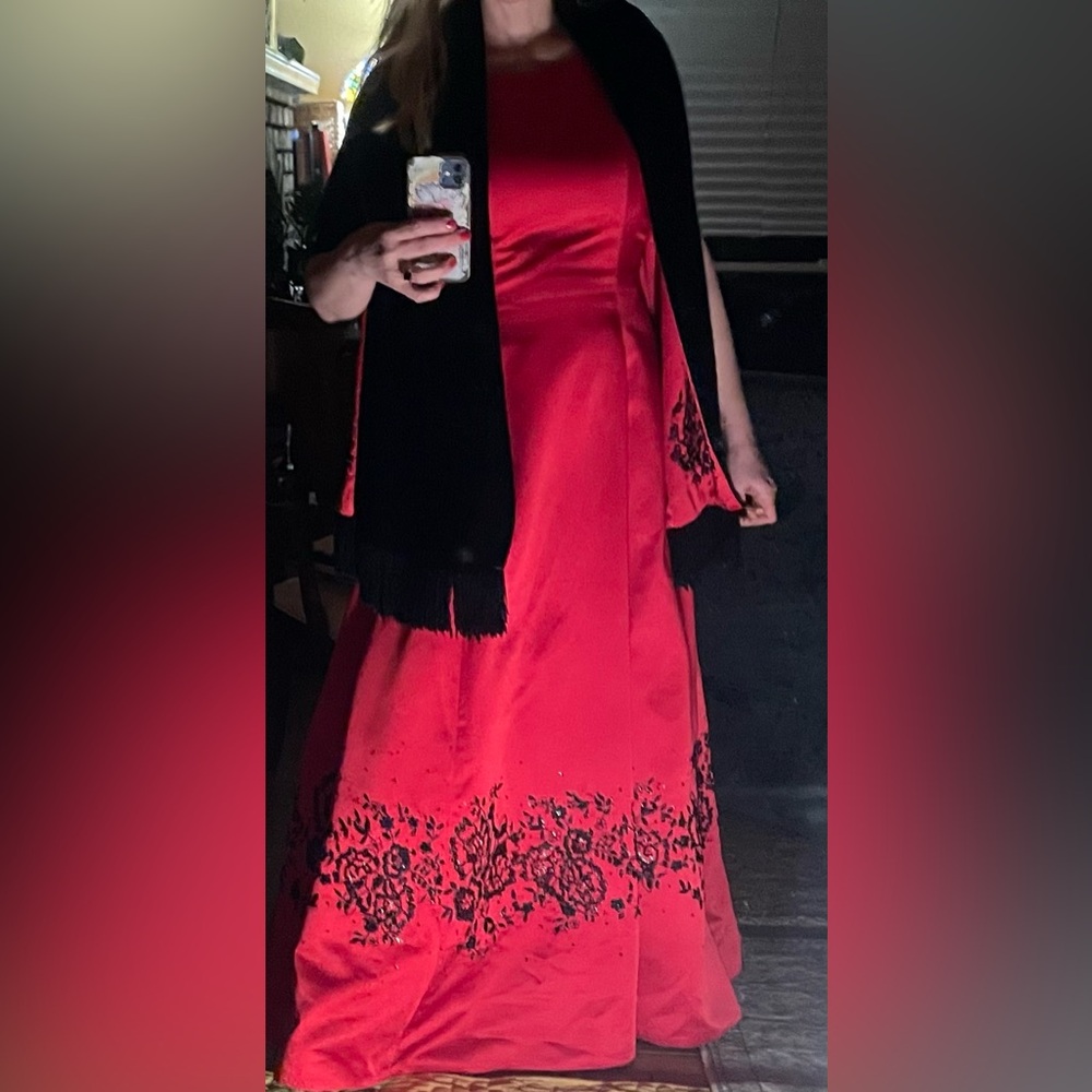 Victoria Royal Red and Black Princess Cut Gown